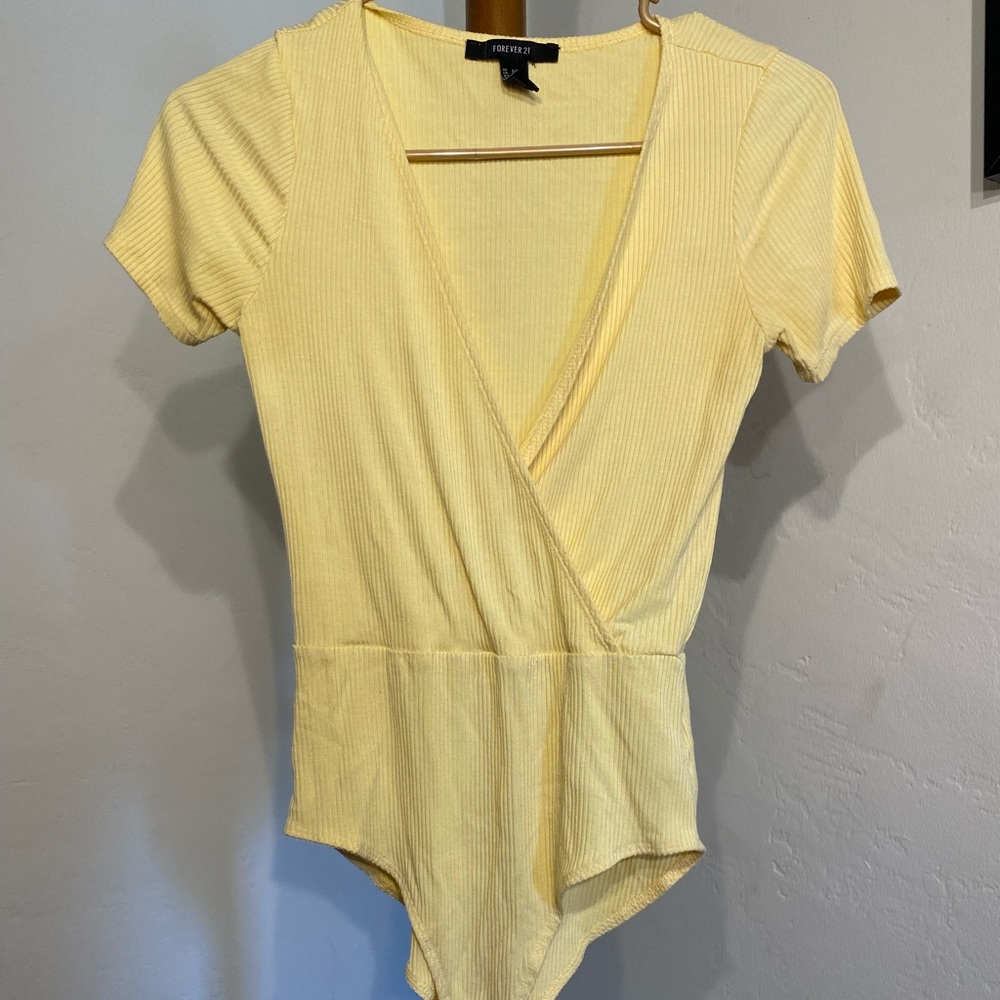 F21 Ribbed yellow bodysuit
